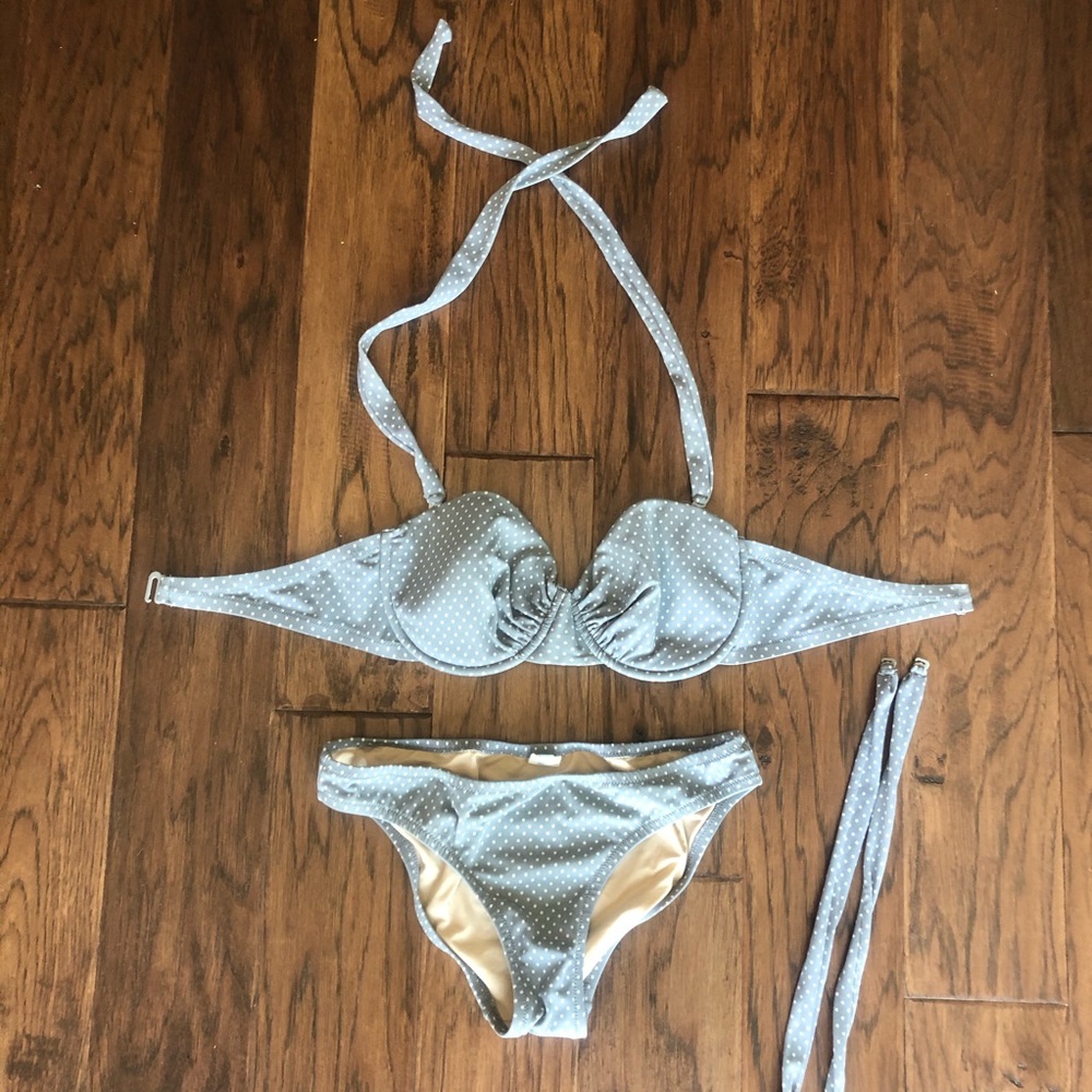 JCrew gray polka dot bikini, underwire.